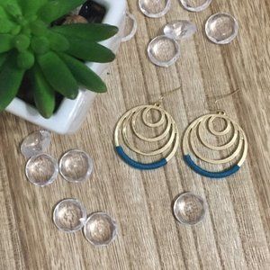 Teal Fabric Wrapped Gold Graduated Circle Earrings